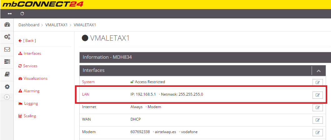 Configuración LAN del router dentro del portal MBConnect 24